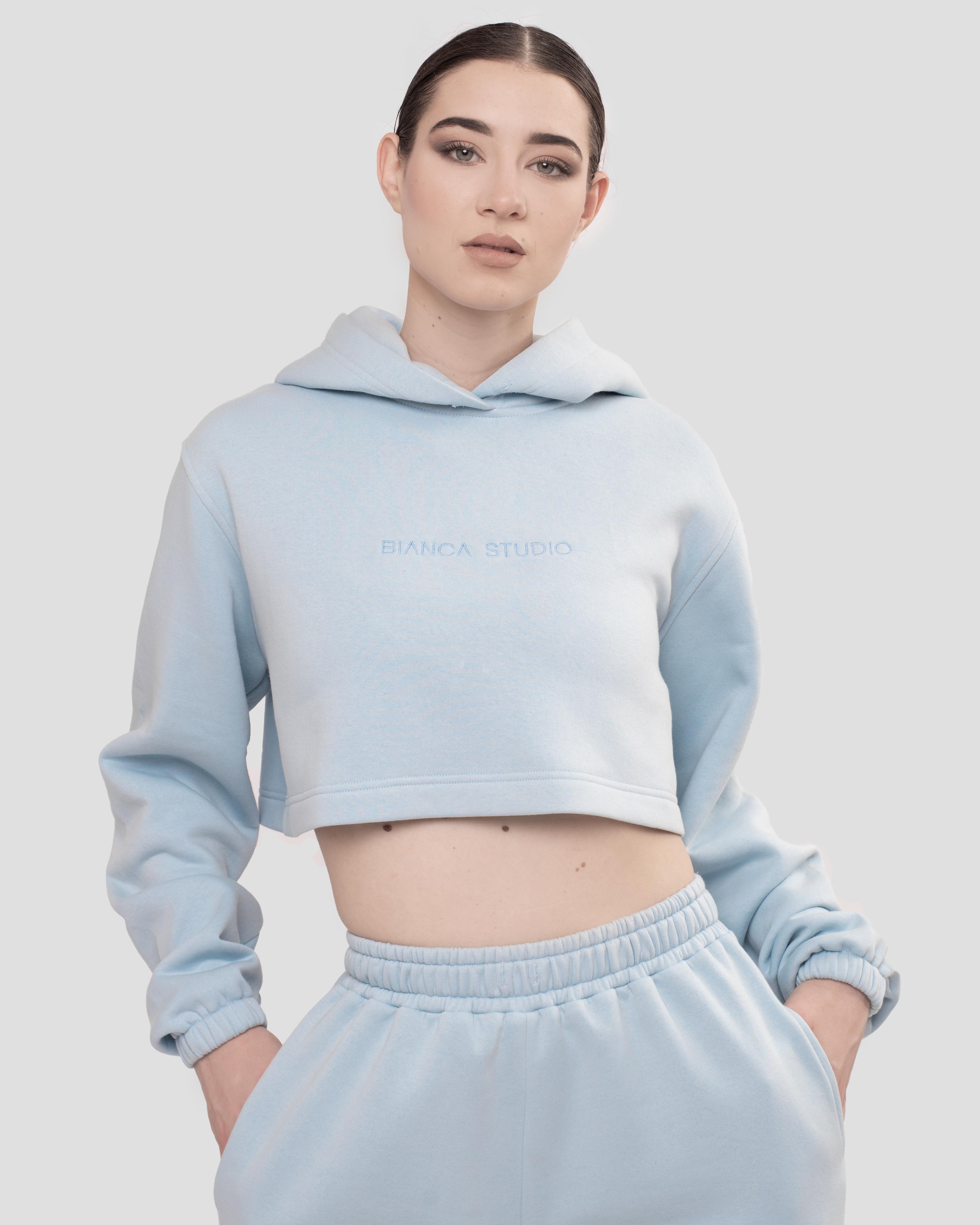 BABY BLUE CROPPED HOODIE 