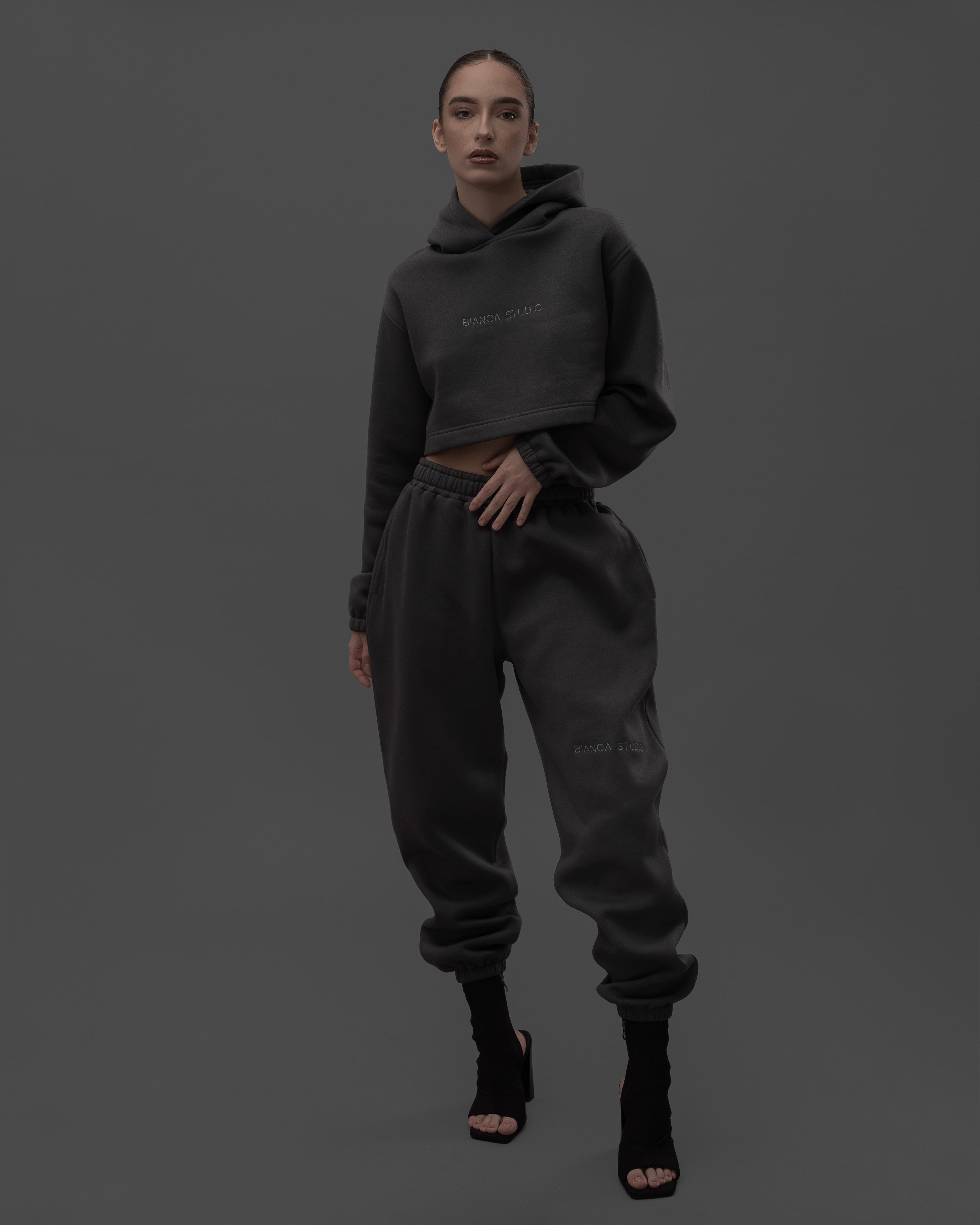 ASH GREY CROPPED HOODIE